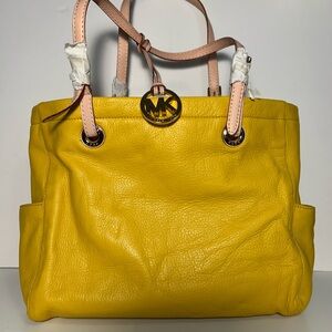 Michael Kors Yellow Leather Handbag with Gold Accents new